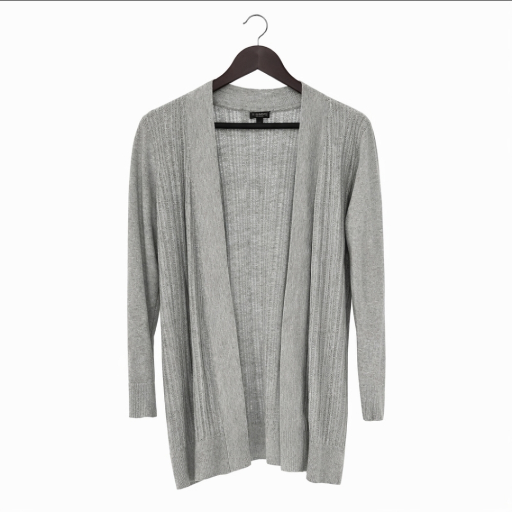 Talbots Gray Metallic Thread Long Open Knit Cardigan Sz 1XP